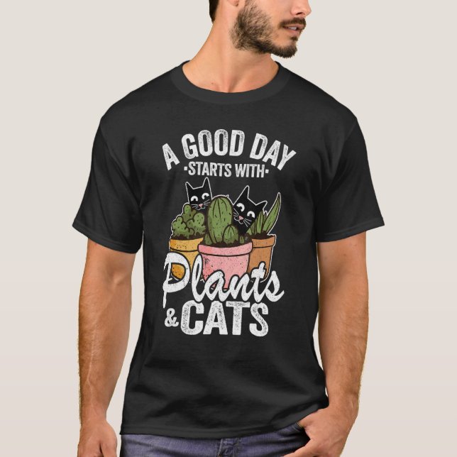 En bra dag börjar med växter & katter Växtodlare T Shirt (Framsida)