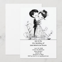 En bra illustrerad bröllopsinbjudan till ett par b