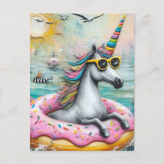 En bra Unicorn flyter i en Glazed Doughnut Vykort