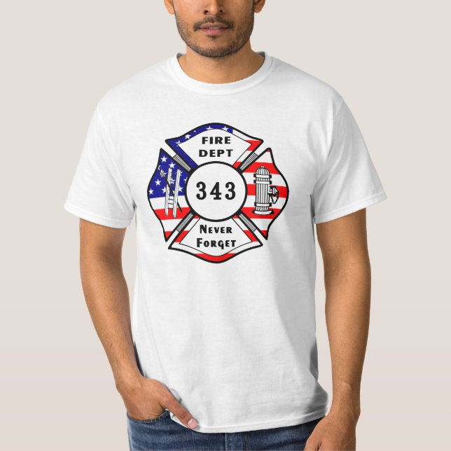 En brandman 9/11 glömmer aldrig 343 tee (Framsida)