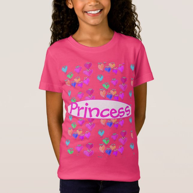 En Bright Rosa Princess Heart T-shirt (Framsida)