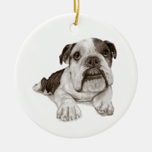 En Brindle bulldoggvalp Julgransprydnad Keramik