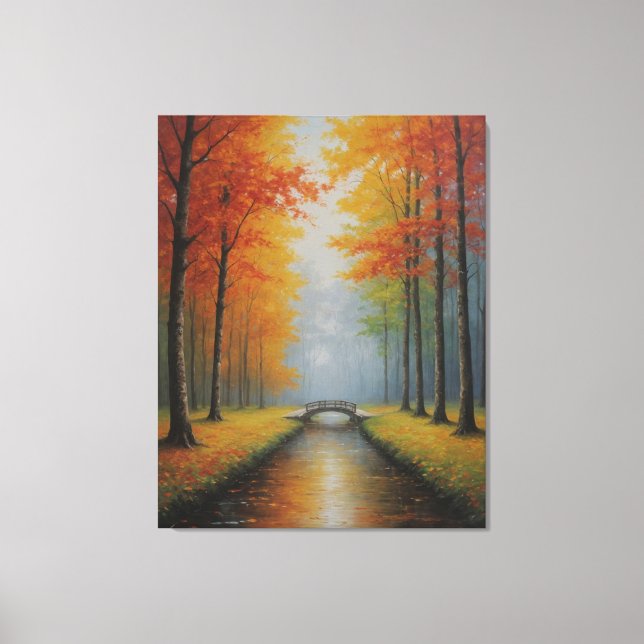 en bro över en ström med träd canvastryck (Framsida)