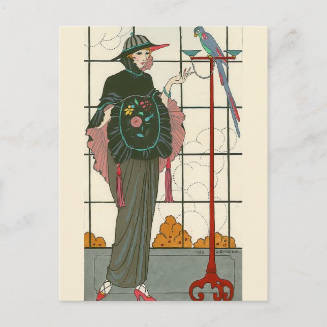 En broderad Sleeve av George Barbier Vykort (Framsida)