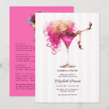 En brud i en liten rosa martini möhippa