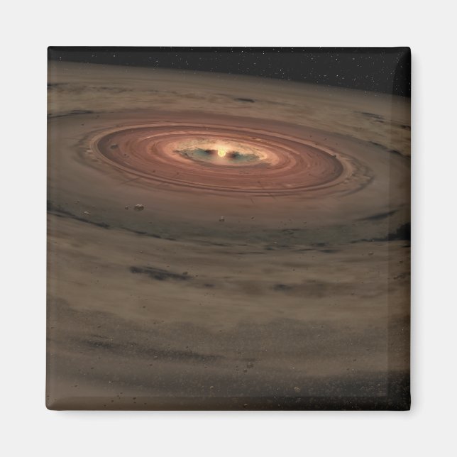 En brun dvärg omgiven av en snurrande skiva magnet (Framsidan)