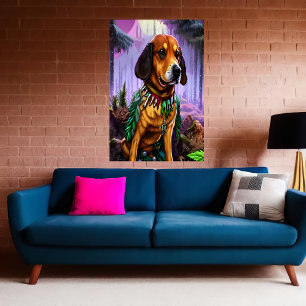 En brun hund i skogen AI Art Poster