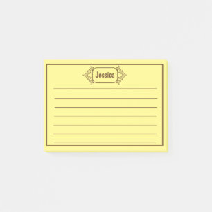 En brun, mönstrad titelgrafik post-it block