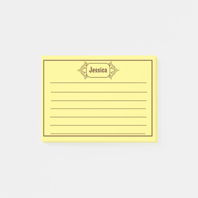 En brun, mönstrad titelgrafik post-it block (Framsida)