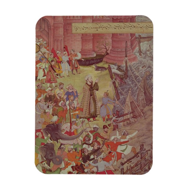 En brygga med båtar bruten av Akbar (r.1556-1605)  Magnet (Vertikal)