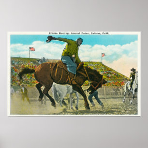 En Bucking Bronco vid den årliga Salinas Rodeo Poster