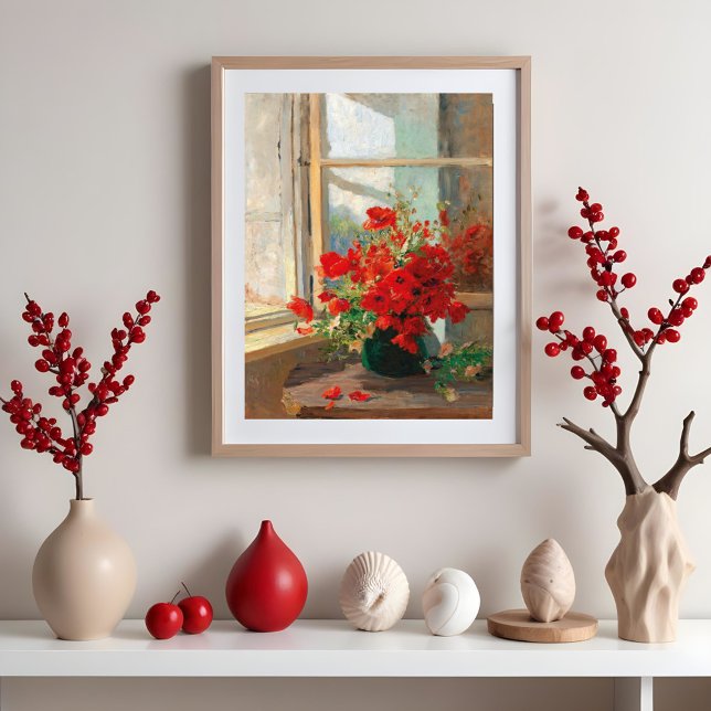En bukett av poppies vid fönstret poster (Skapare uppladdad)