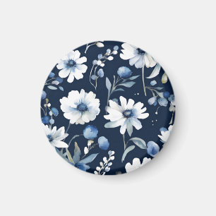En bukett blommor elegant akvarell blå magnet