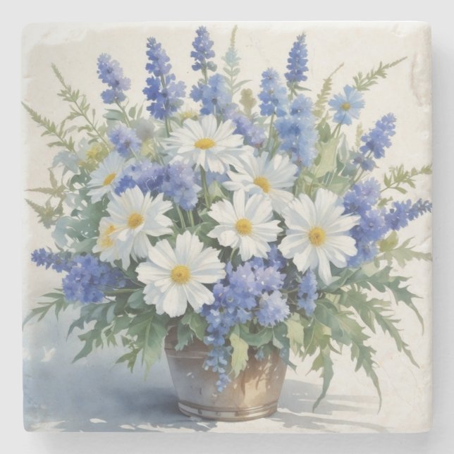 En bukett blommor elegant akvarell stenunderlägg (Framsidan)