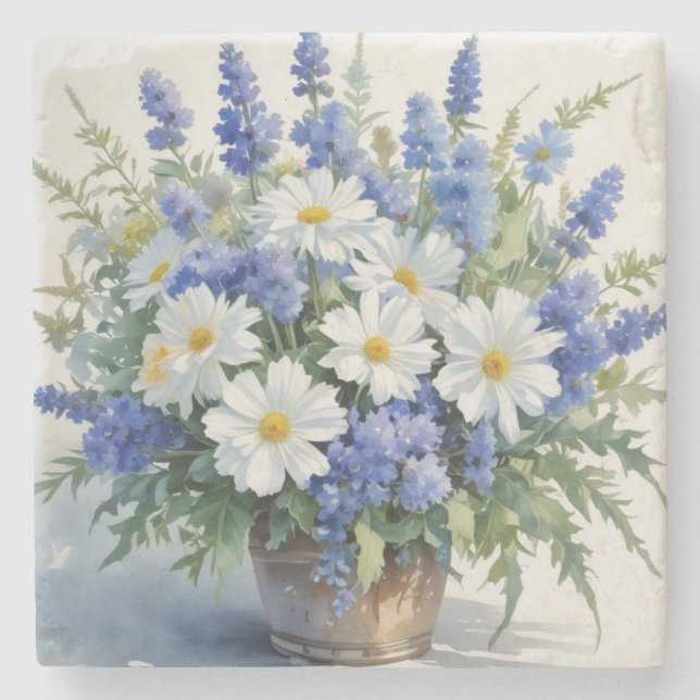 En bukett blommor elegant akvarell stenunderlägg (Framsidan)