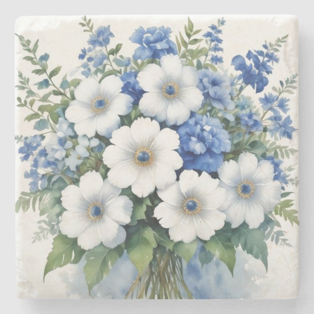 En bukett blommor elegant akvarell stenunderlägg (Framsidan)