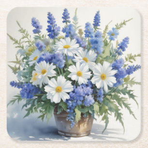 En bukett blommor elegant akvarell underlägg papper kvadrat