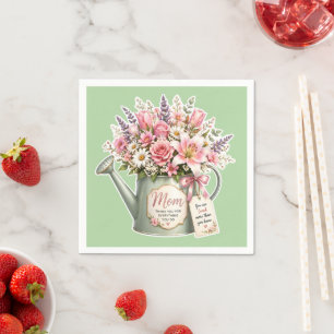 En bukett blommor i en vattenkanna till mamma pappersservett