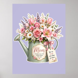 En bukett blommor i en vattenkanna till mamma poster