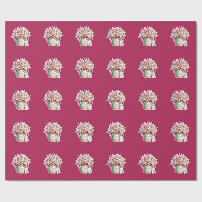 En bukett blommor i en vattenkanna till mamma  presentpapper (Platt)