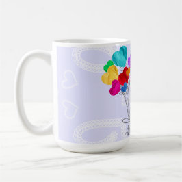 En bukett hjärtformade papperballonger kaffemugg