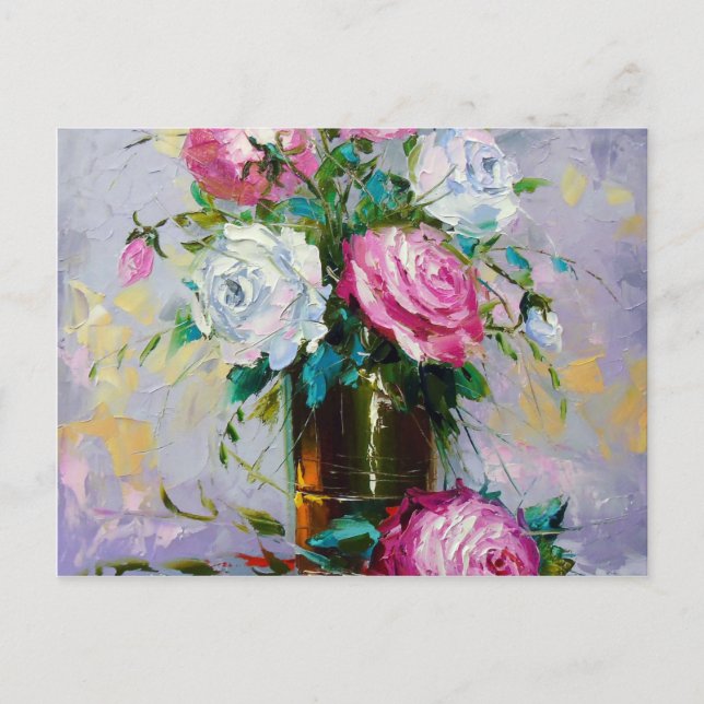 En bukett morgonrosor vykort (Framsida)