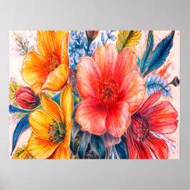En bukett vackra blommande blommor på en vägg poster