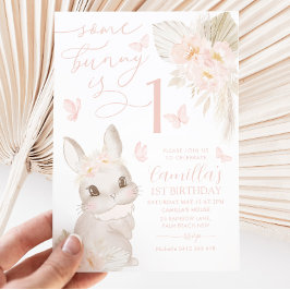 En Bunny 1:a födelsedagen Boho Rosa Butterfly Cute Inbjudningar