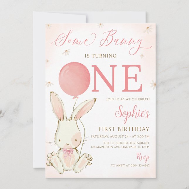 En Bunny är 1:a födelsedag Party Inbjudningar (Framsida)