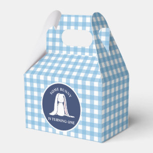 En Bunny är en blå Gingham Birthday Presentaskar