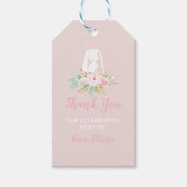 En Bunny är en Blommigt första födelsedag Tack Presentetikett