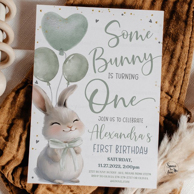 En Bunny är en Bow Bunny 1:a födelsedagen Inbjudningar (Some Bunny is One, 1st Birthday Invitation, Bow Bunny Birthday, Bunny Theme Party, First Birthday ge)