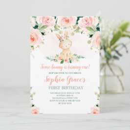 En Bunny är En Rosa Blommigt Ro 1:a födelsedag Inbjudningar