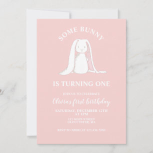 En Bunny är en Rosa första födelsedagsinbjudan Inbjudningar