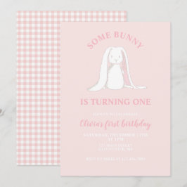 En Bunny är en Rosa första födelsedagsinbjudan Inbjudningar