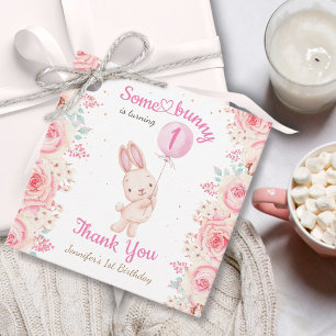 En Bunny är ONE! Flickans Rosa 1:a födelsedag Gåvor Etiketter