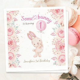 En Bunny är ONE! Flickans Rosa 1:a födelsedag Pappersservett