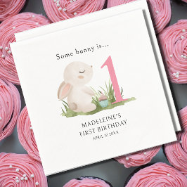 En Bunny är Rosa 1:a födelsedag Firande Pappersservett