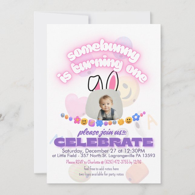 En Bunny är Turning One! Första födelsedagen Inbju Inbjudningar (Framsida)