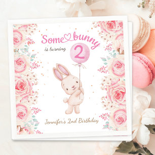 En Bunny är TWO! Flickans Rosa 2:a födelsedag Pappersservett