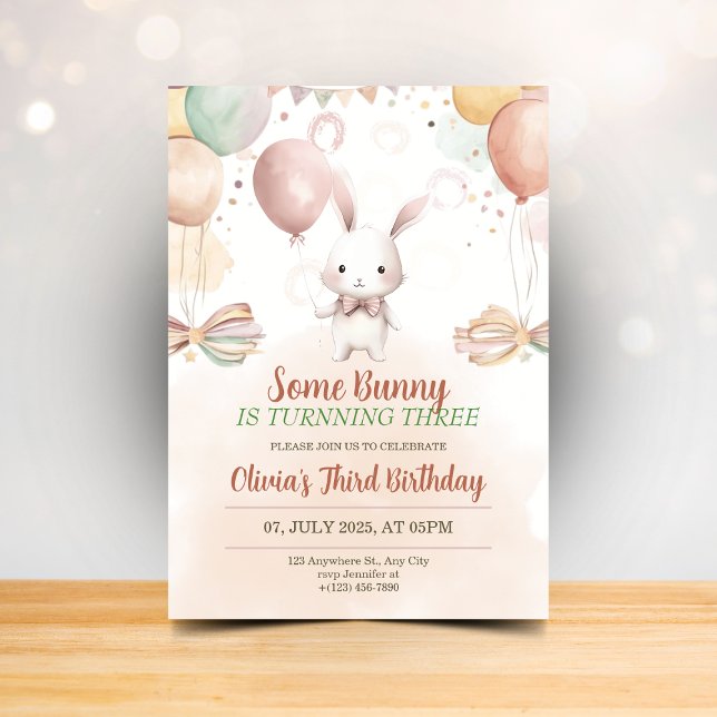 En Bunny Birthday Daisy Pastel Rabbit Inbjudningar (Skapare uppladdad)