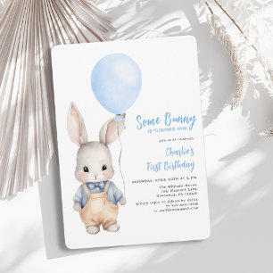 En Bunny Blue Boy Första Birthday Inbjudningar