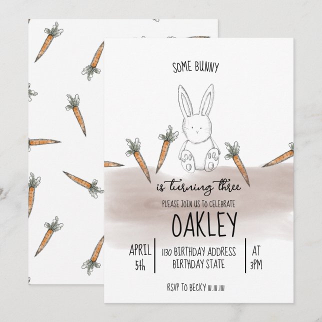 En Bunny Boy Birthday Inbjudningar (Fram/baksida)