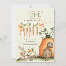 En Bunny Carrot 1:a födelsedagans vattenfärg