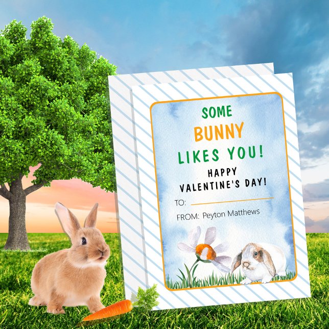 En Bunny gillar dig Alla hjärtans dag-klassrum Inbjudningar ("Some Bunny Likes You!" "Happy Valentine's Day!" Kid's Classroom Card)