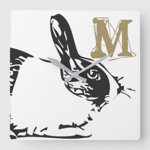 En bunny kanin och ett Monogram Fyrkantig Klocka