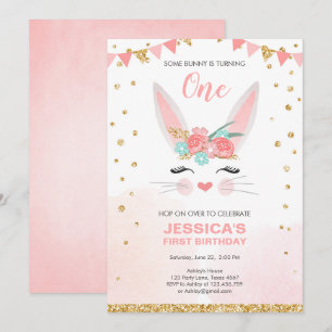 En Bunny Påsk Blommigt Rosa Girl Birthday Inbjudningar