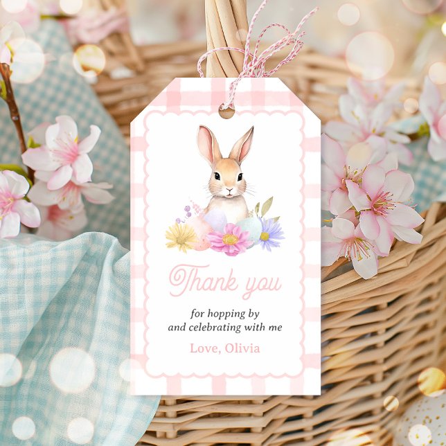 En Bunny Pastel Vår Rosa Bunny Birthday-förmån Presentetikett (Skapare uppladdad)