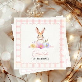 En Bunny Pastel Vår Rosa Gingham 1st Birthday Pappersservett