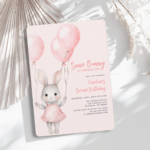 En Bunny Rosa Girl Second Birthday Inbjudningar